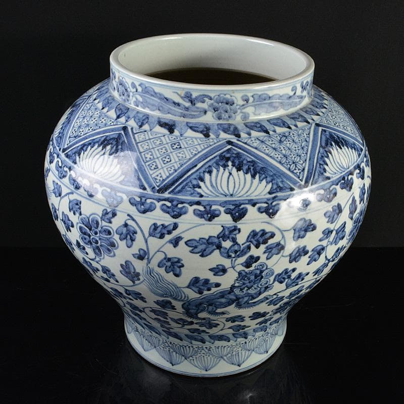 中国　青花　獅子花卉文瓶　壷　V　R6208F