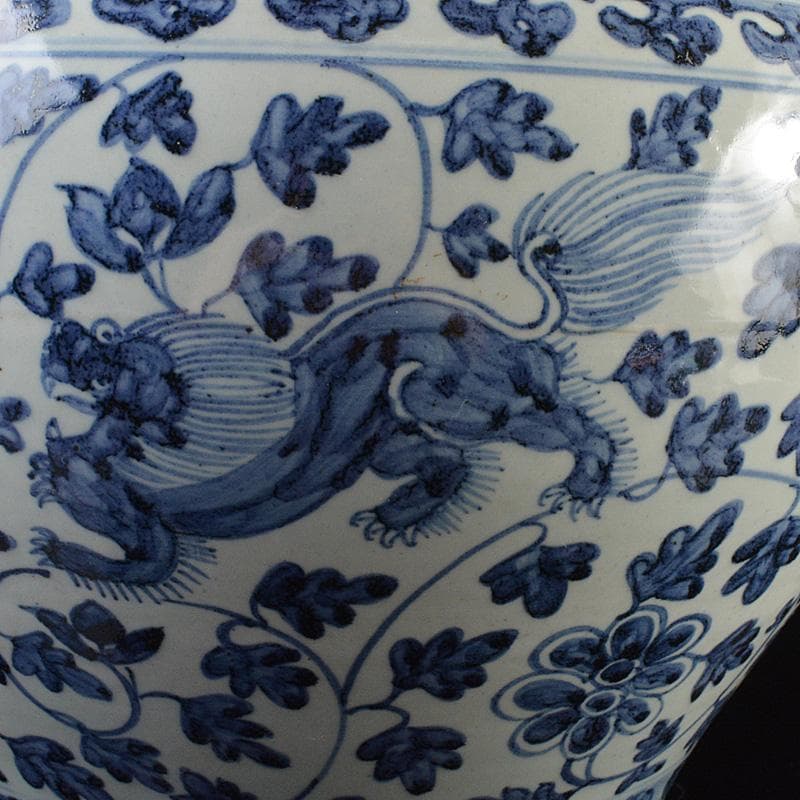 中国　青花　獅子花卉文瓶　壷　V　R6208F