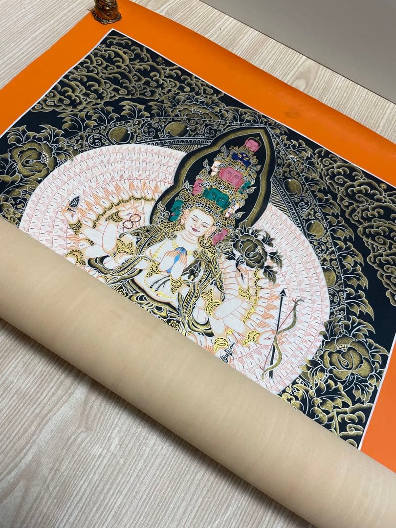 《 チベット密教　1点物 》 手描き　曼荼羅　十一面観音　千手観音　仏教　密教