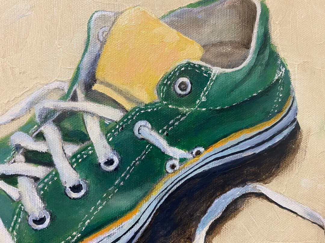 緑色スニーカー 油彩画