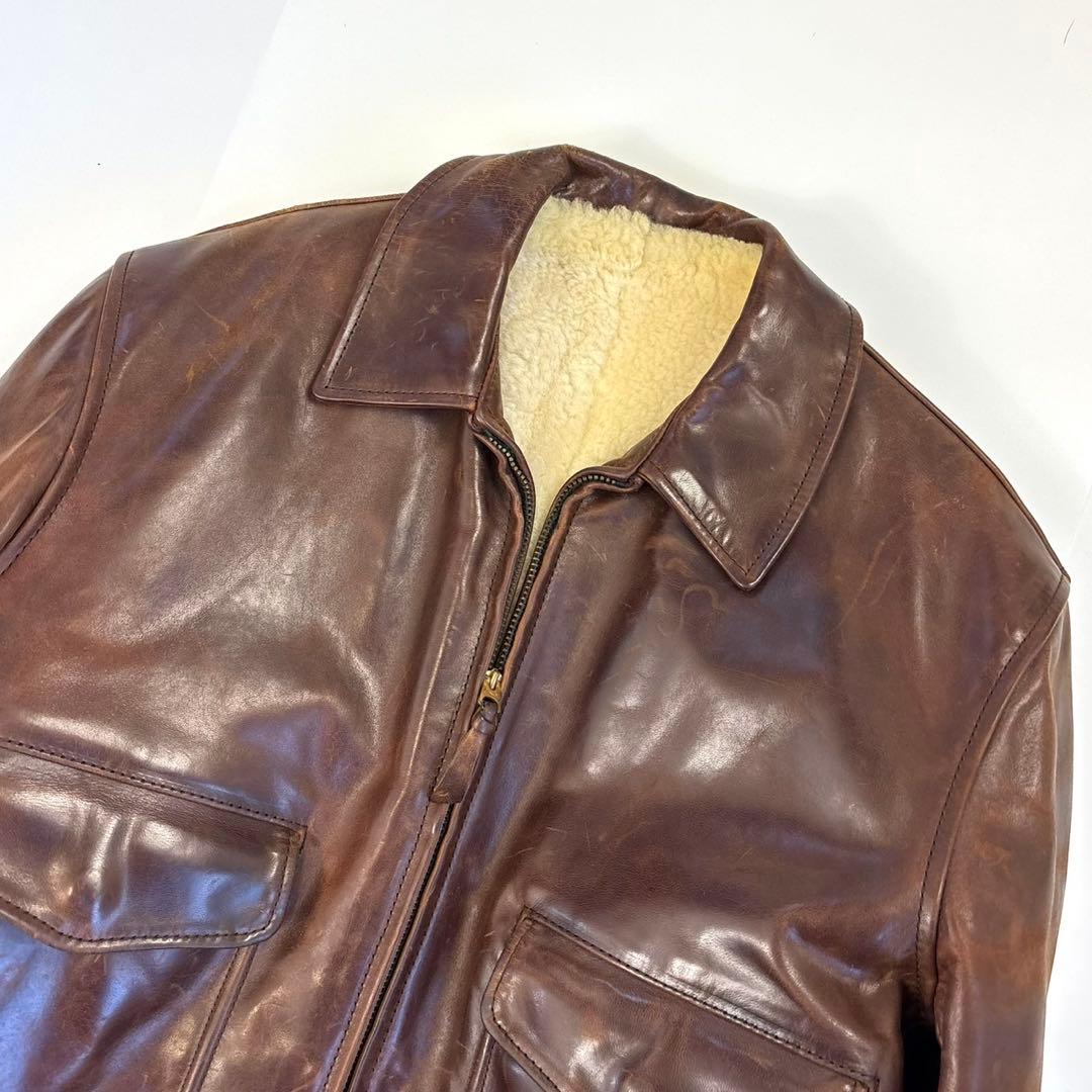 エアロレザー 希少 裏ボア ホースハイド レザージャケット 38 ブラウン