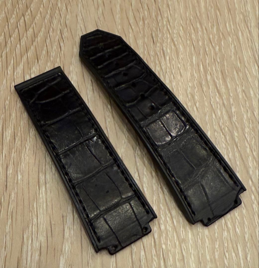 美品 ウブロ ビッグバン 純正ベルト 黒クロコ レザーラバーベルト25mm ツヤ