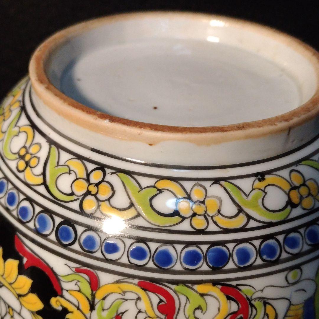 五彩 色絵 蓋物 仏教紋 古陶 仏教美術