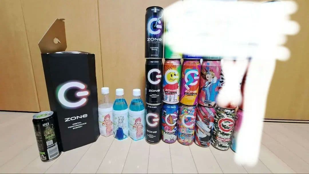 エナドリ ZONE 空き缶 β空き箱 ホロライムソーダ モンスターapexコラボ レア】ZONE 空き缶 β空き箱 ホロライムソーダ モンスターapexコラボ