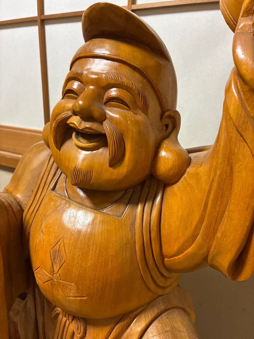 アンティーク 金絲楠木 恵比寿大黒天 木彫り一対 80cm 大型 手彫り