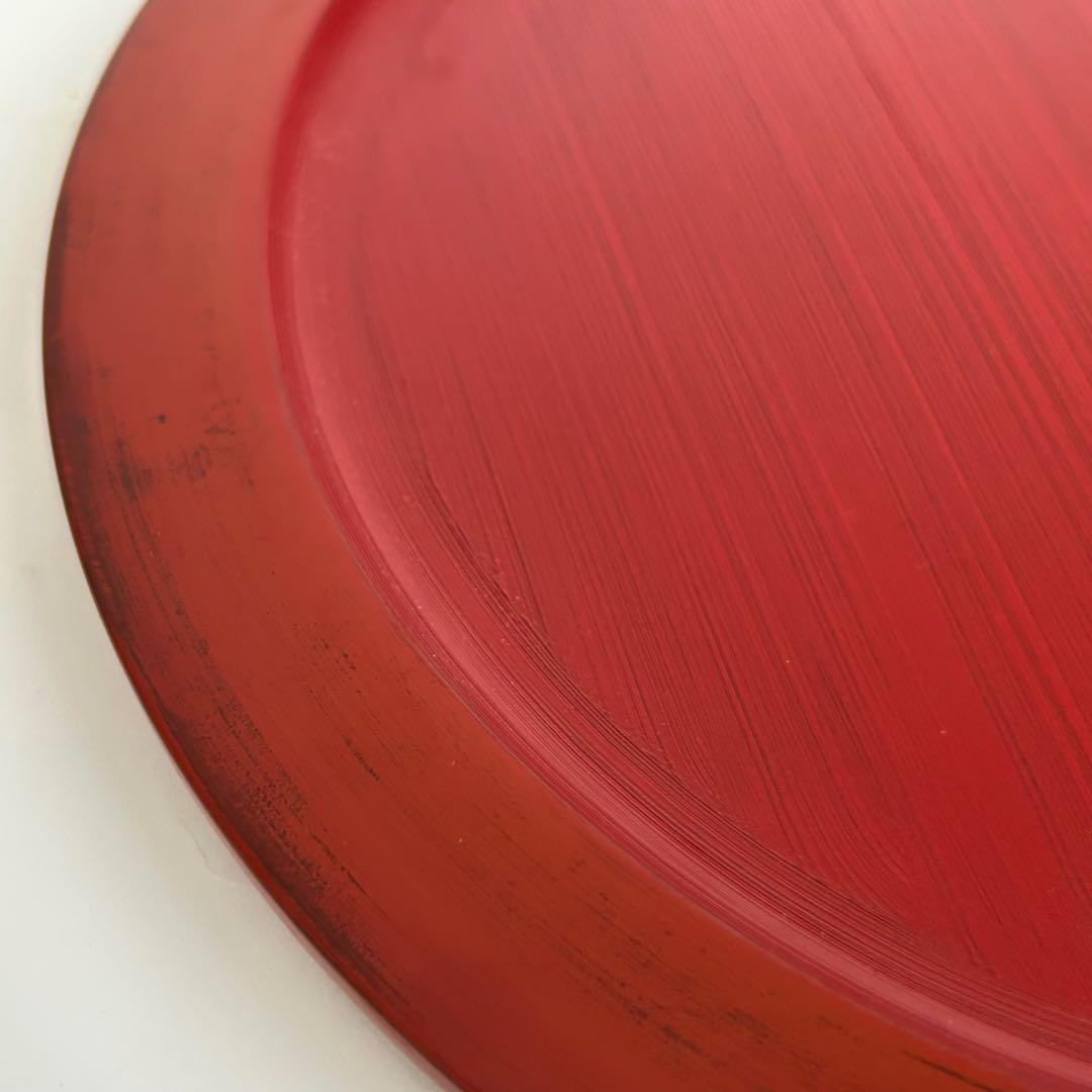 【希少】未使用 木製 漆塗り 刷毛目 さび根来 大皿 お盆 えんじ