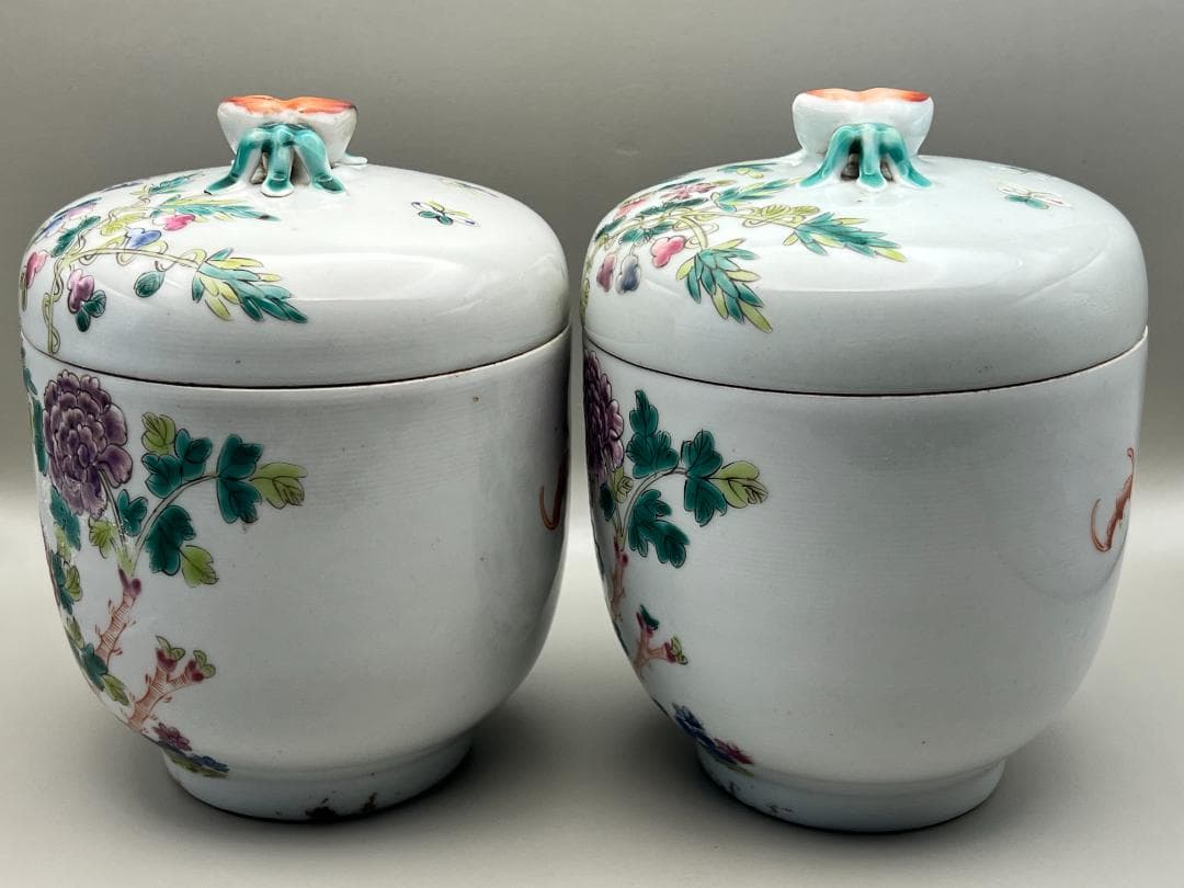 スペード　粉彩茶壺①　牡丹福寿文　同治年製在印　骨董品 時代品 中国美術