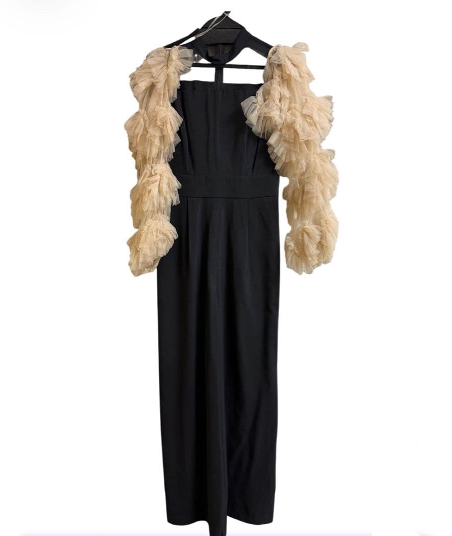 Leja ボリュームチュールスリーブオールインワンパンツドレス　ブラック　S