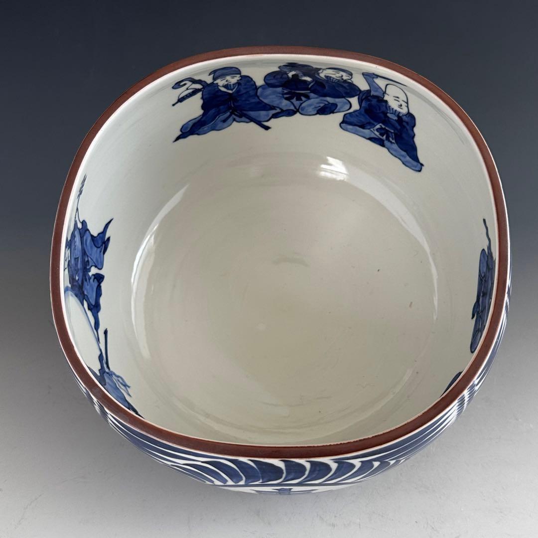 茶道具 染付 俵形 七福神絵 水指 加藤利昇 共箱 京焼