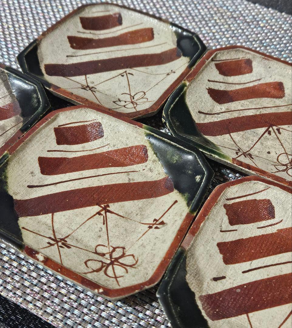 【本物保証❗】江戸時代　古織部　四方皿 手塩皿　菓子皿　5客揃い　茶道具　伝世箱