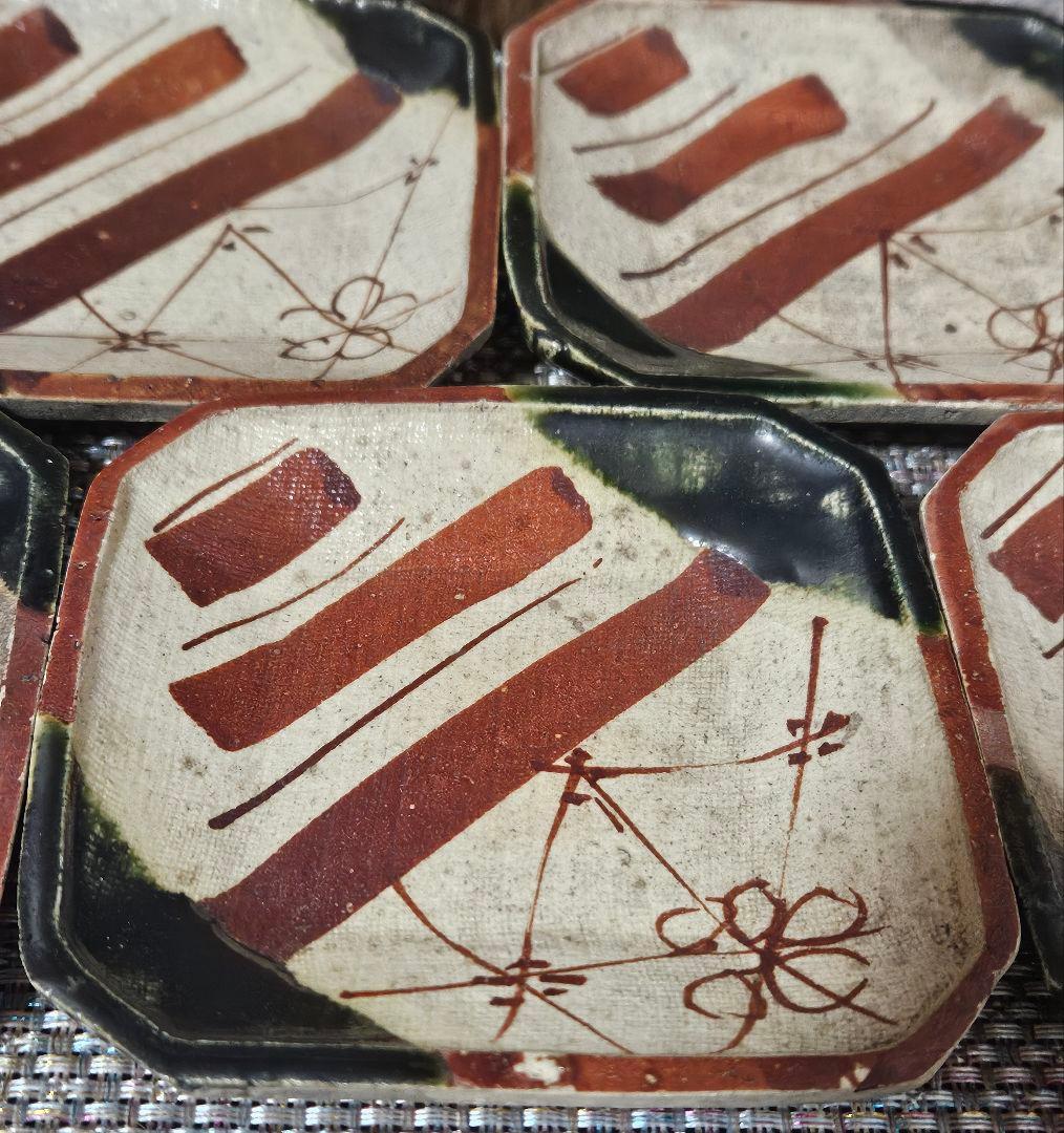 【本物保証❗】江戸時代　古織部　四方皿 手塩皿　菓子皿　5客揃い　茶道具　伝世箱