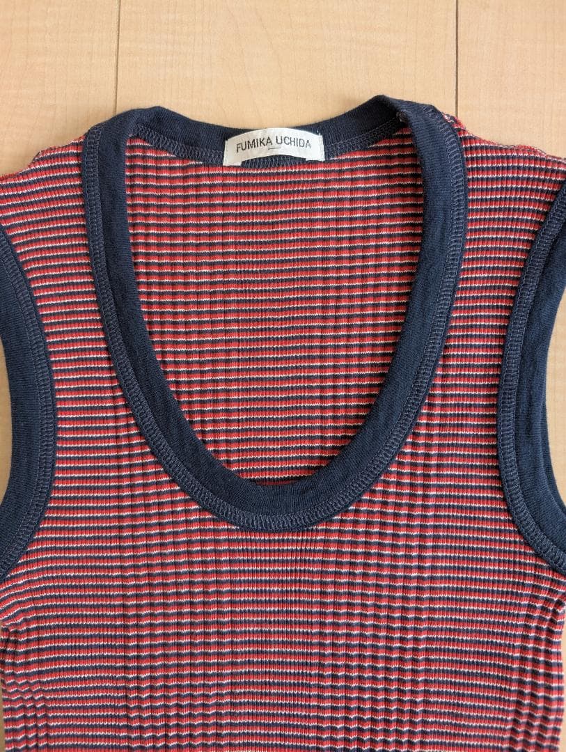 ★美品 FUMIKA UCHIDA ボーダー Uネック リブタントップ Navy