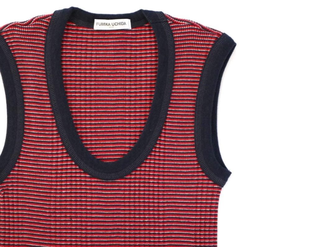 ★美品 FUMIKA UCHIDA ボーダー Uネック リブタントップ Navy