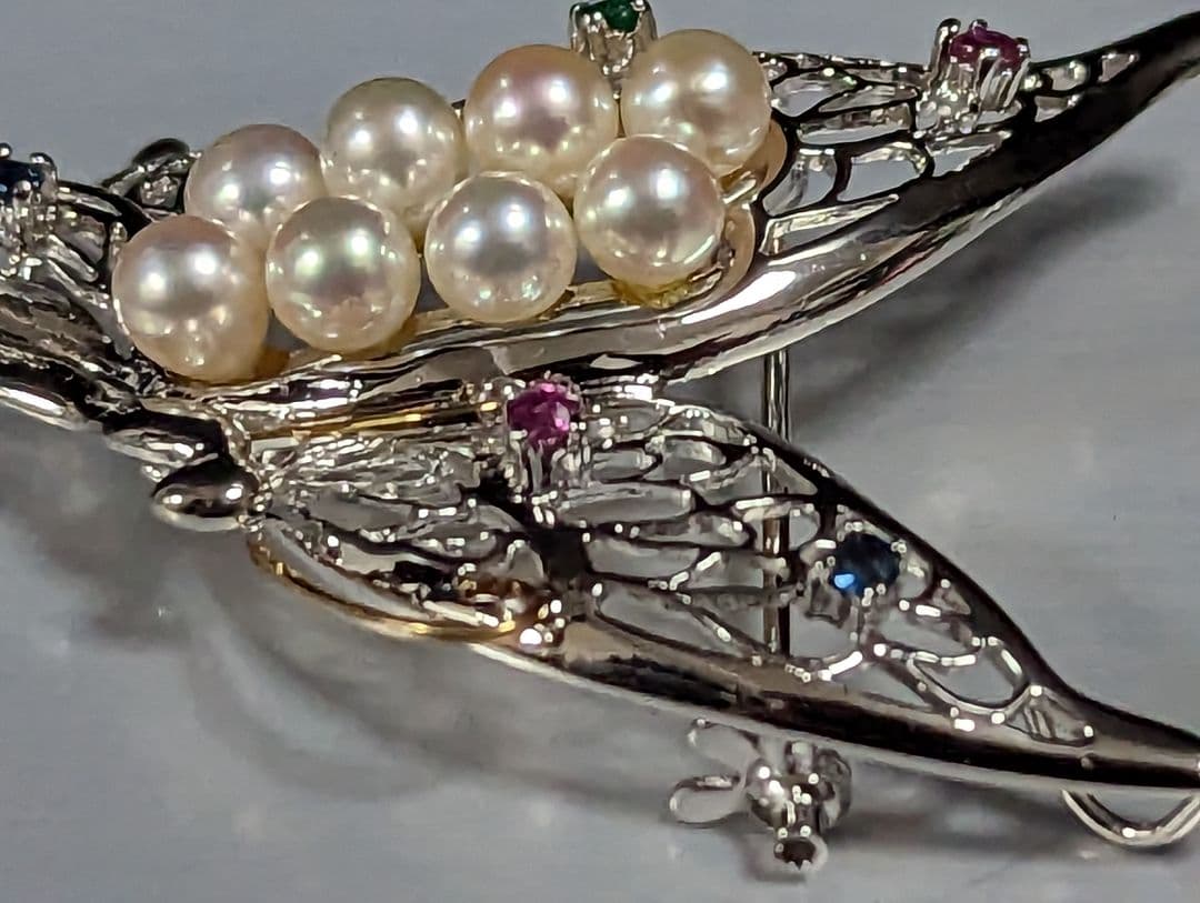 アコヤ真珠K18，SilverブローチNo.700