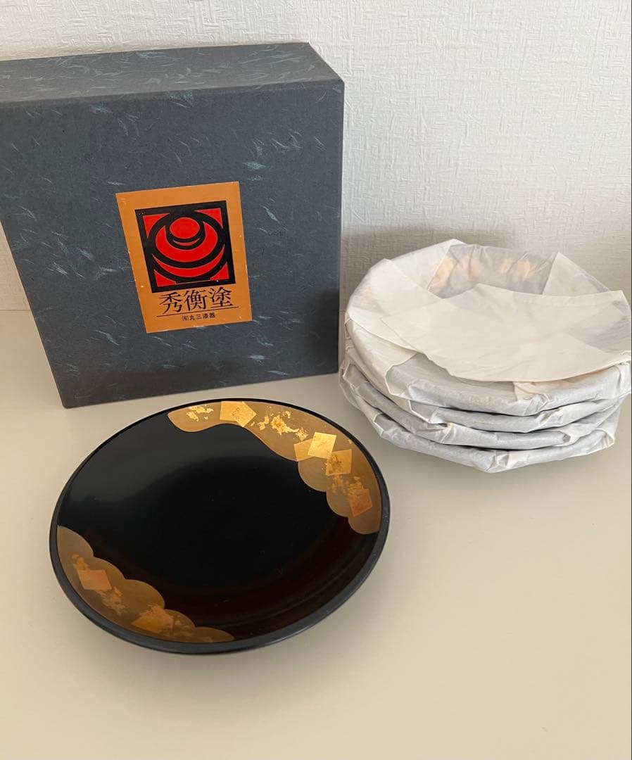 希少】秀衡塗 丸三漆器 銘々皿 金雲 5枚セット キッチン・食器