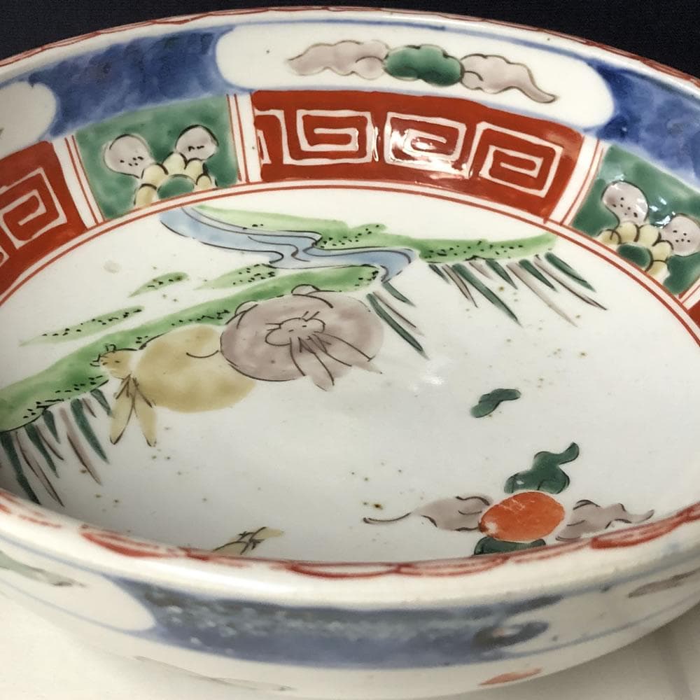 e1315 古伊万里 色絵 鉢 うさぎ 兎 二重高台 色絵鉢 - メルカリ