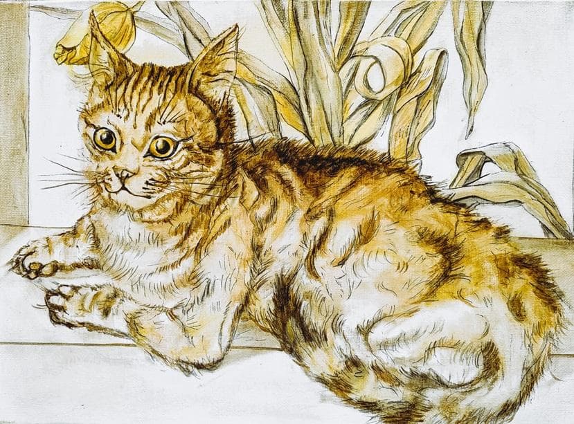 伊藤和生　藤田嗣治作「猫」油彩画にて模写 Ｆ4号 額装