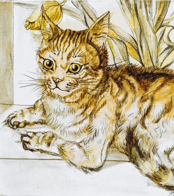 伊藤和生　藤田嗣治作「猫」油彩画にて模写 Ｆ4号 額装