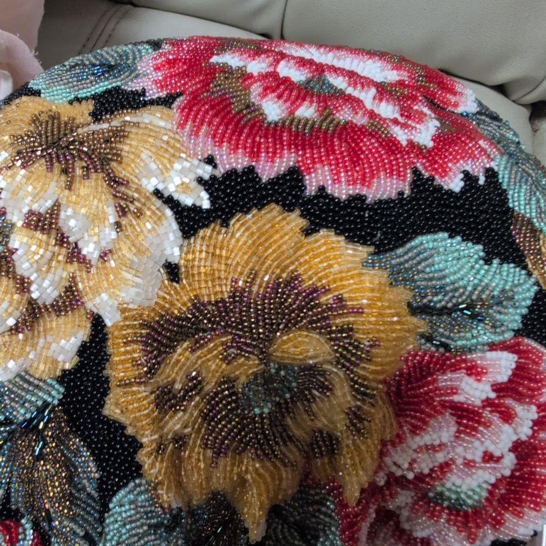 はな　ビーズ和装バック　花柄刺繍 　がま口バッグ　美品