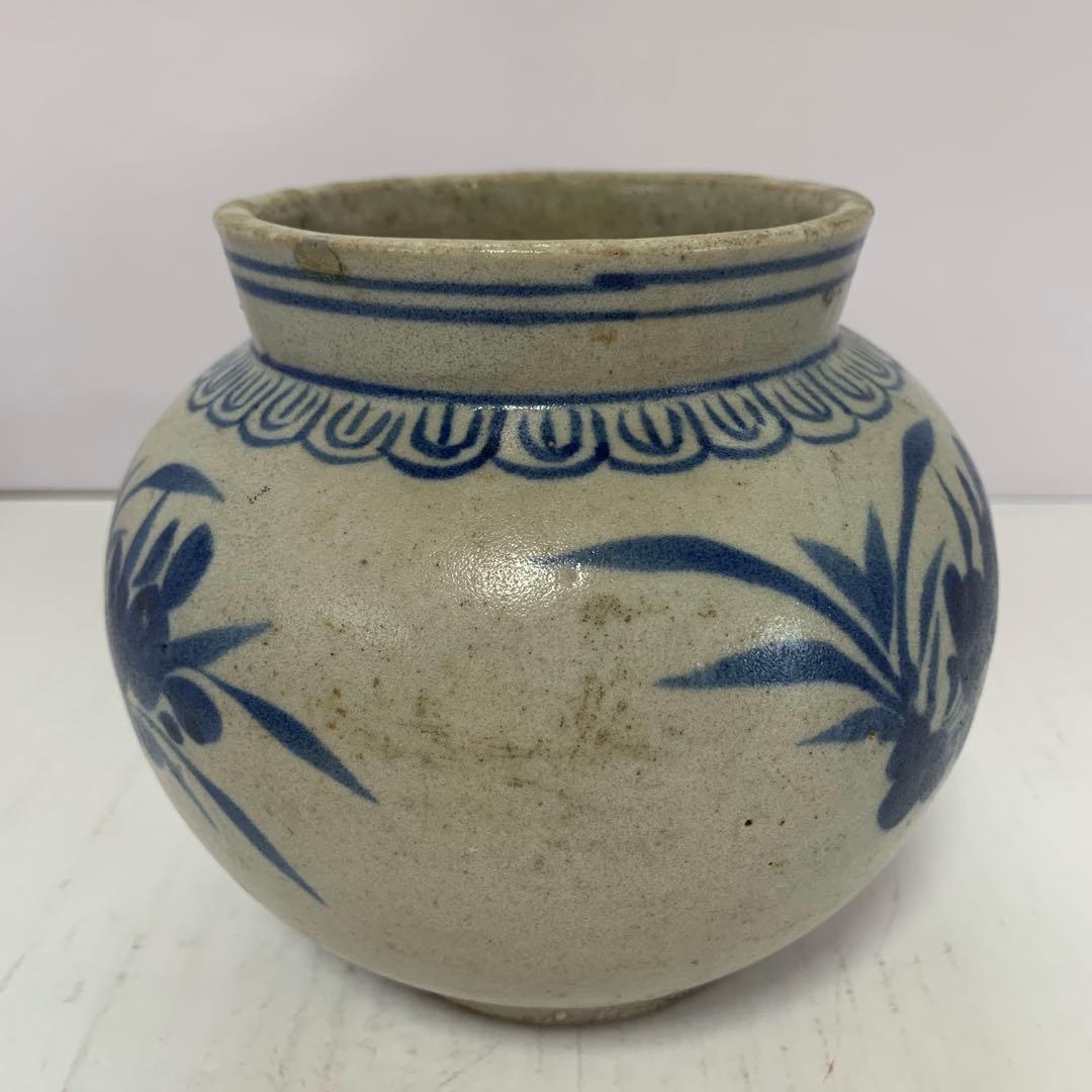 李朝　染付　壺　韓国美術　送料込み