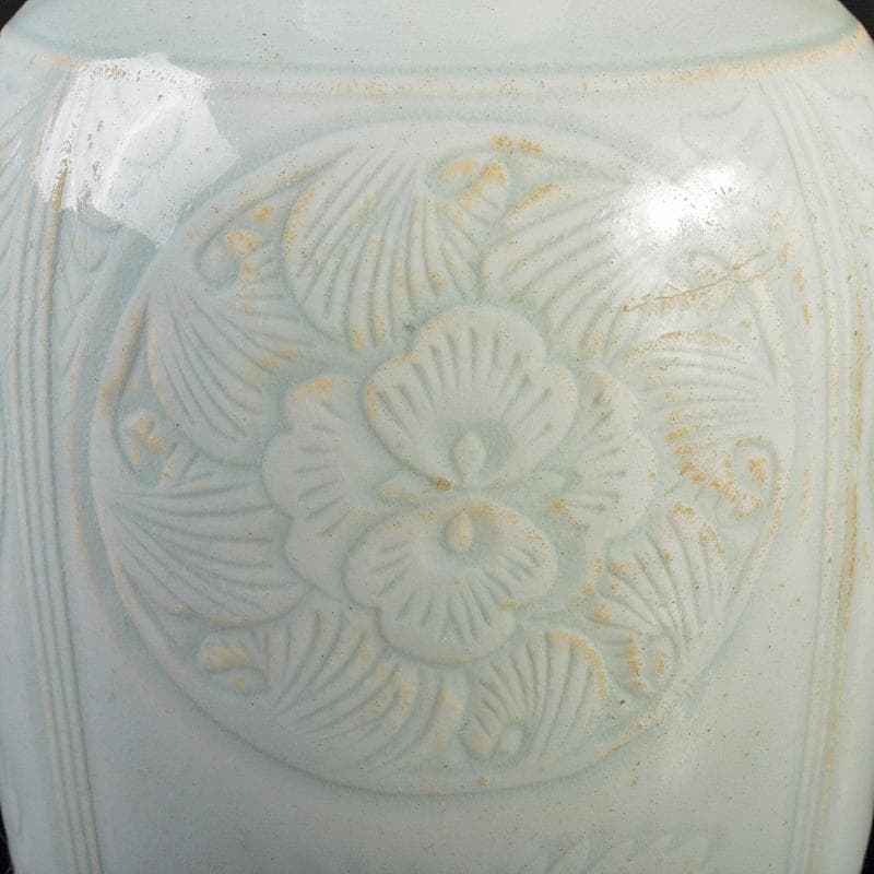 中国 影青 青白釉 陽刻 花文 双耳蓋瓶 M 7266E