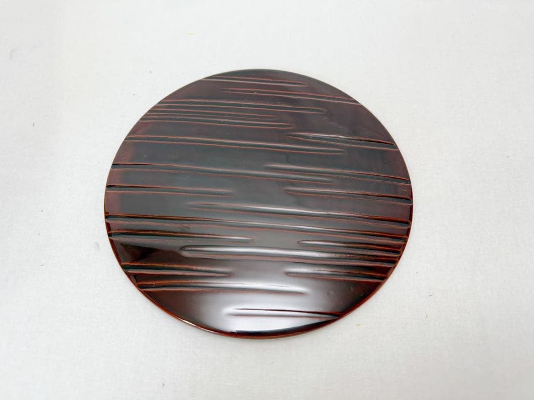 美品 茶道具 中村宗悦作 木製溜塗 曲水指 認得斎好 内黒 元箱