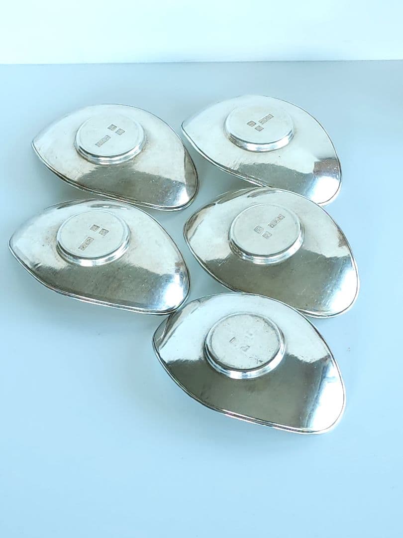 アンティーク 三越呉服店 高原製 純銀 小判型 茶托 5客 396.38g