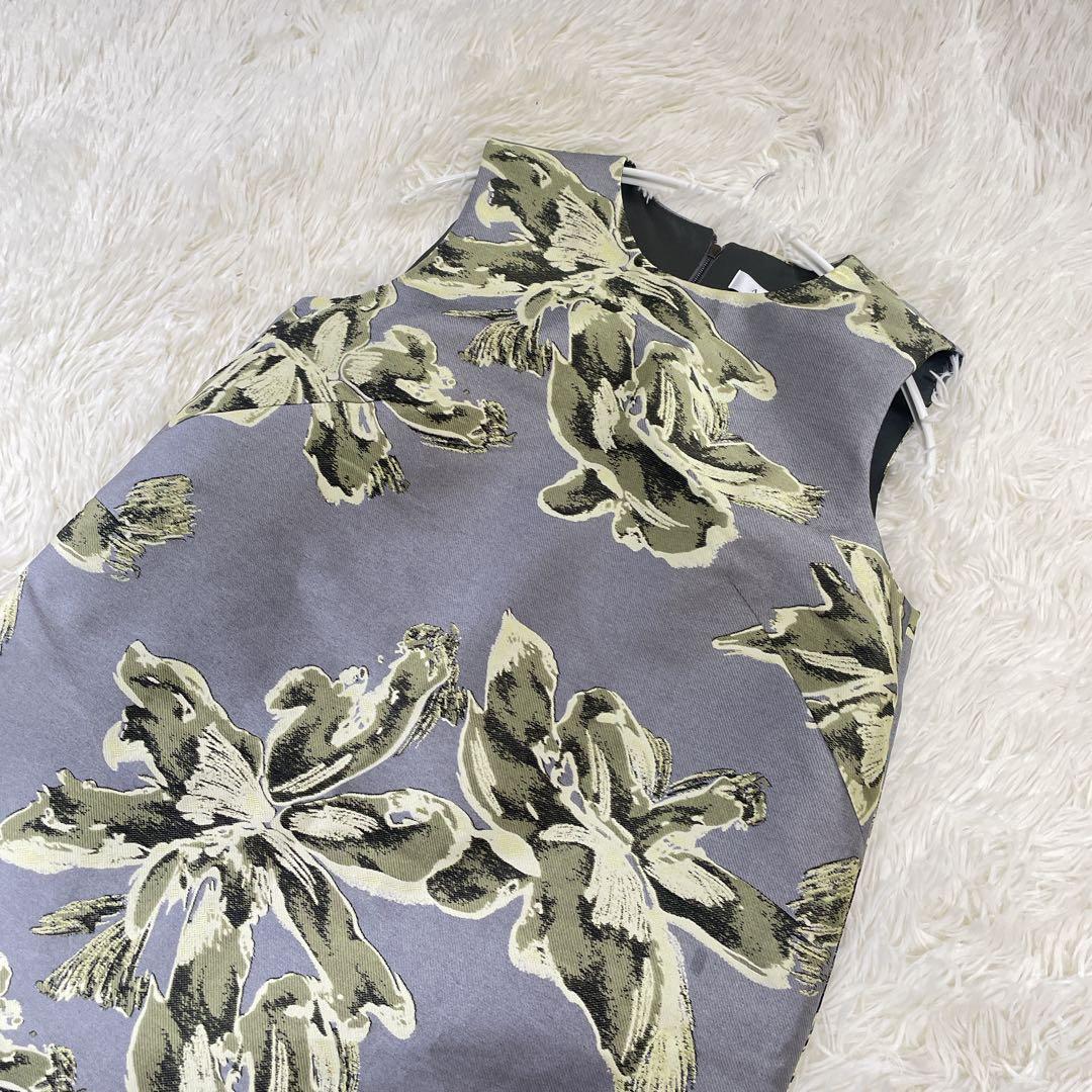 美品日本製 38【ADOREフラワージャガードひざ丈ドレス】ワンピース