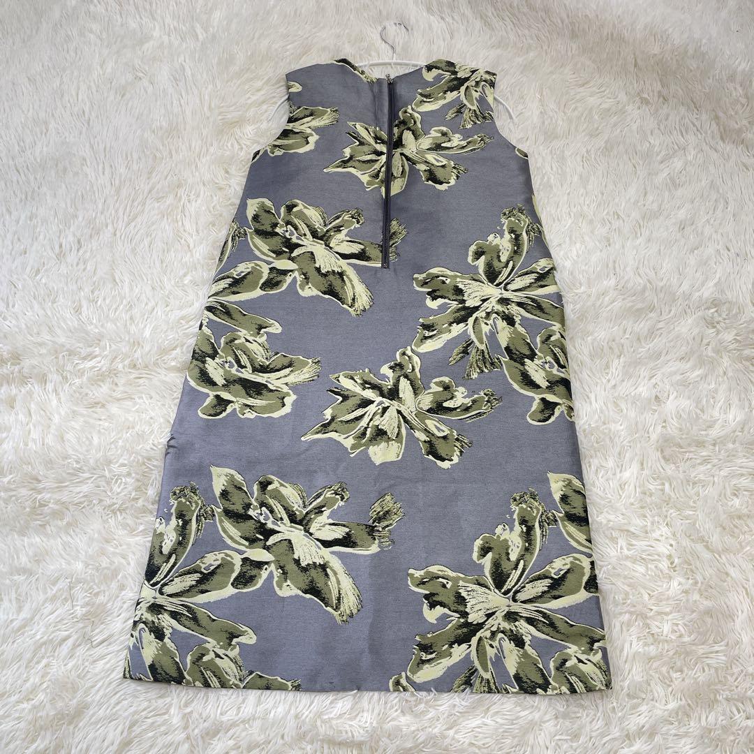 美品日本製 38【ADOREフラワージャガードひざ丈ドレス】ワンピース