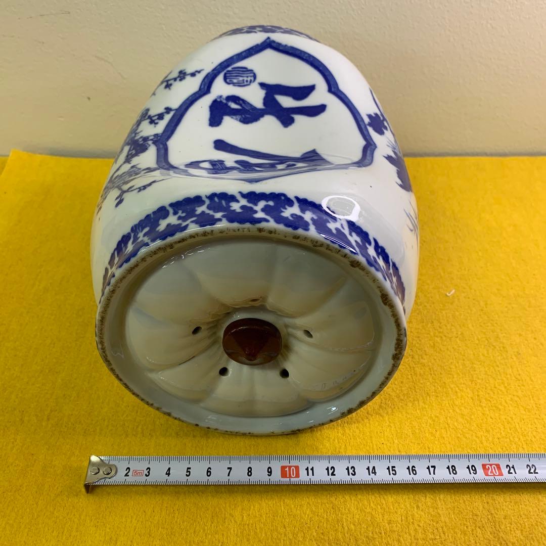 陶器の枕（陶枕）寿福の文字　染付花模様 和風磁器枕　松竹梅染付　アンティーク