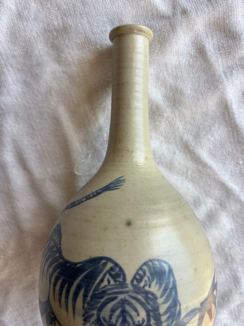 古伊万里　古染付 竹虎図 鶴首徳利　 花器 一輪挿し 時代物