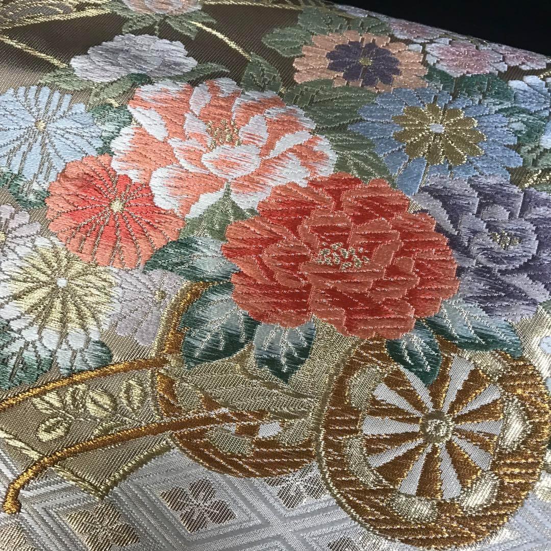 全通柄袋帯 本金 黄金織つづれ 米百俵 袋帯 麗美 金襴花鳥文 10104 六