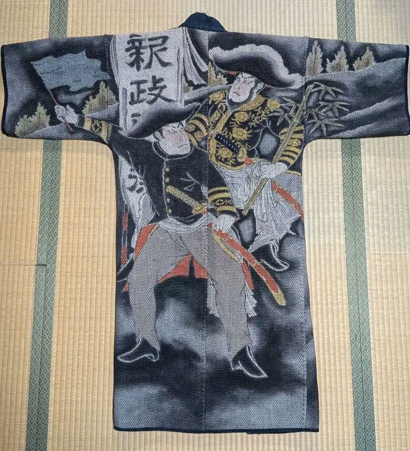 古布 法被 藍染 アンティーク 古裂 木綿 袢纏 火消 刺子 半纏 骨董