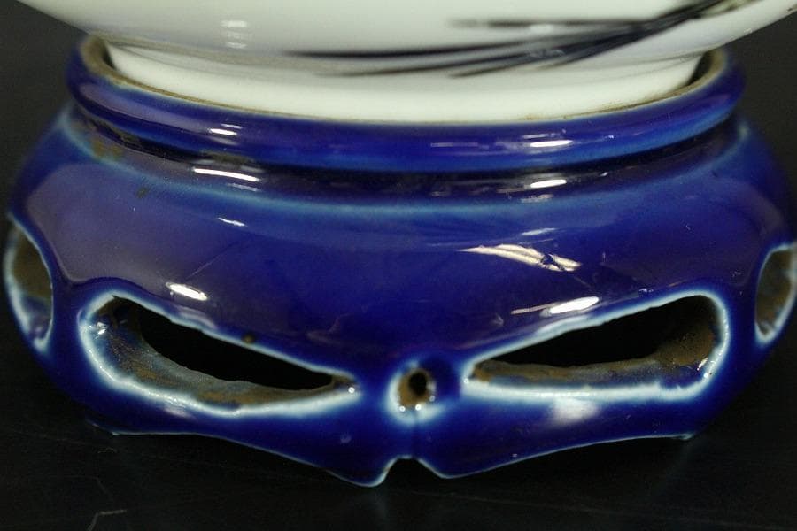 中国美術 色絵 花鳥紋 題詞 瑠璃遊台 碗 雍正年製(LC258)