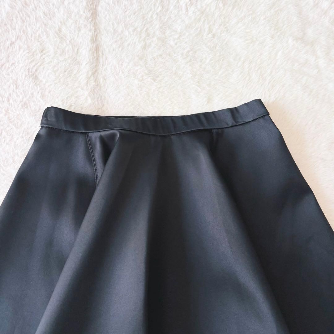 【美品】 ヨーコチャン サーキュラースカート フレア 38 サテン ブラック