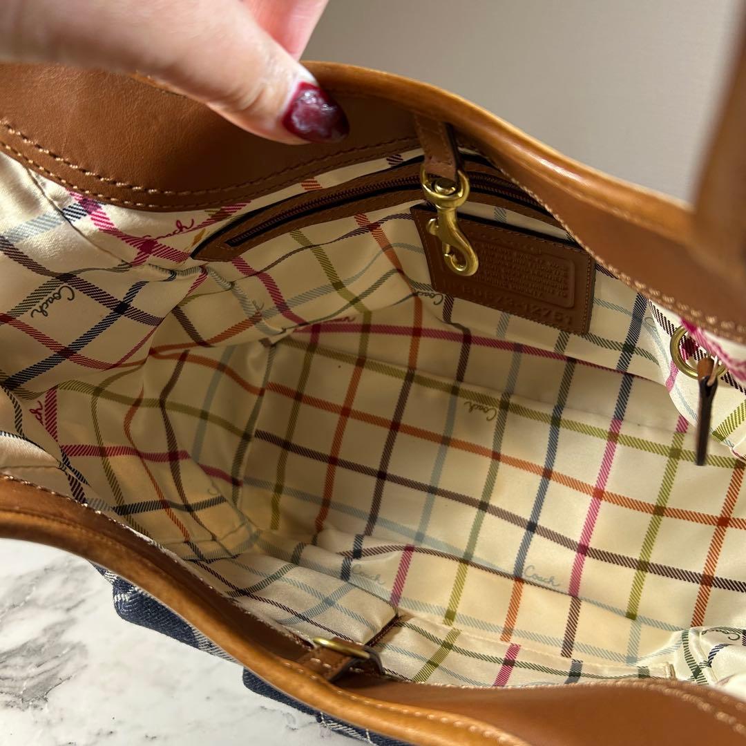 美品　COACH コーチ トートバッグ キャンバス シグネチャー デニム レザー
