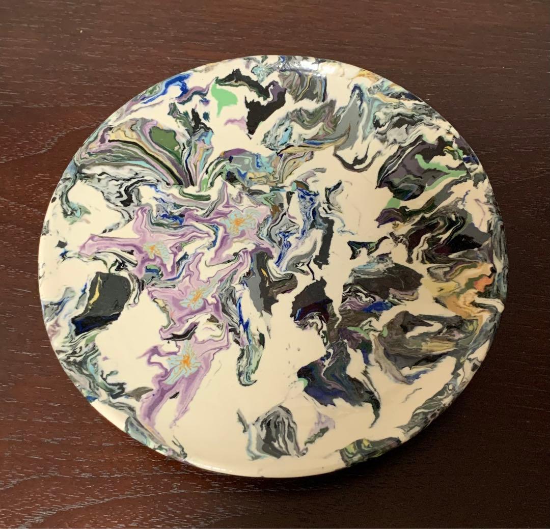 人間国宝松井康成萃瓷練上華雲文皿額装飾皿す