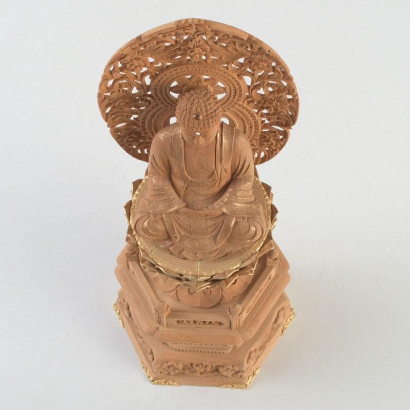 仏教美術 桧彫刻 釈迦如来座像 仏像 蓮華台 C 9251