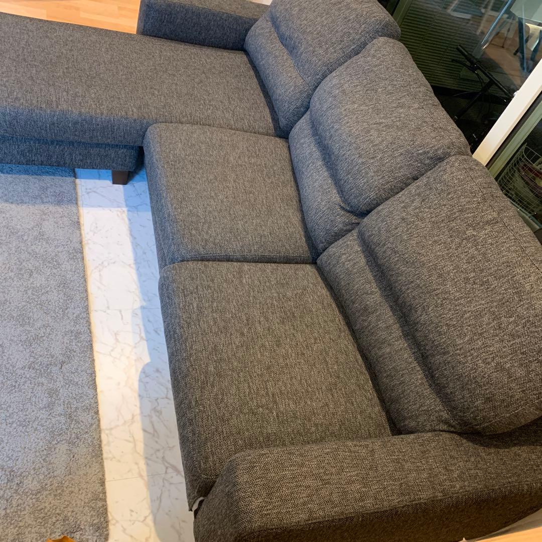 グレー L字型ソファ ファブリック 約230cm x 150cm