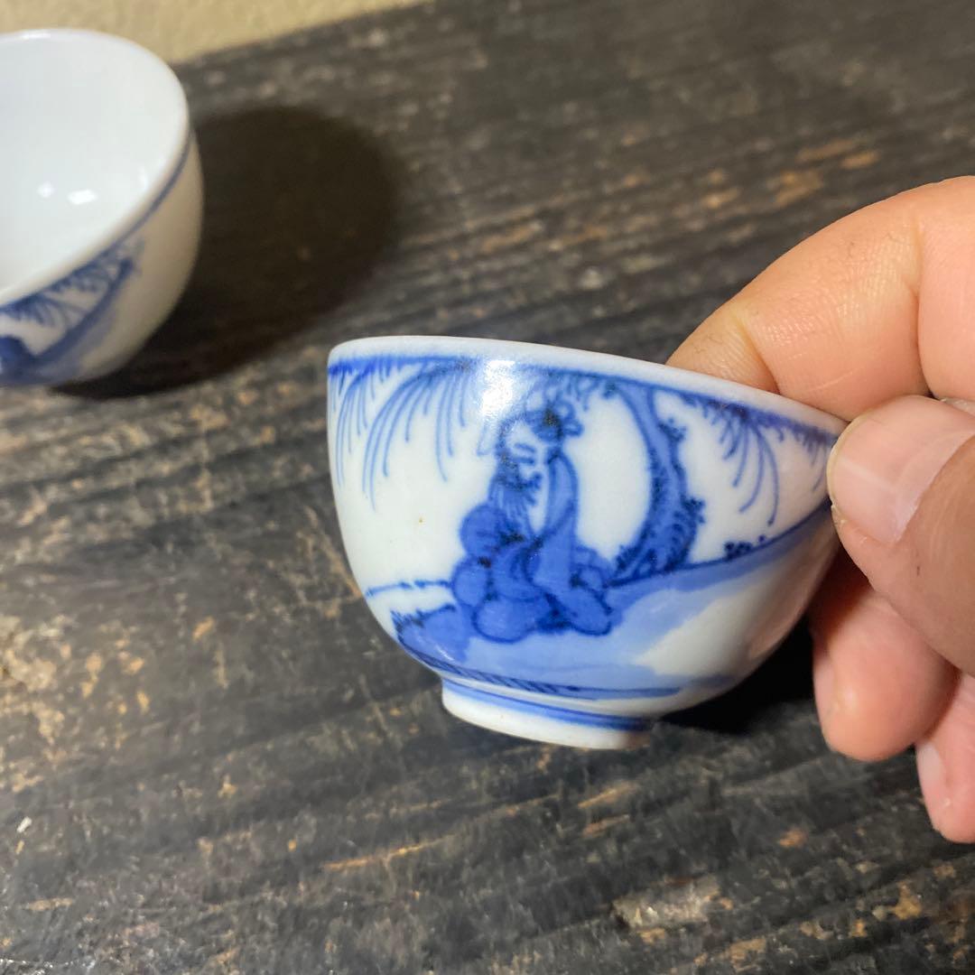 中国年号入　染付人物分煎茶器セット