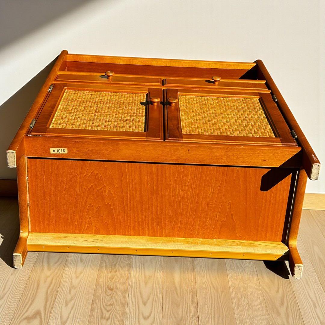 良品✨昭和レトロ✨オールド カリモク ラタン 電話台 FAX台