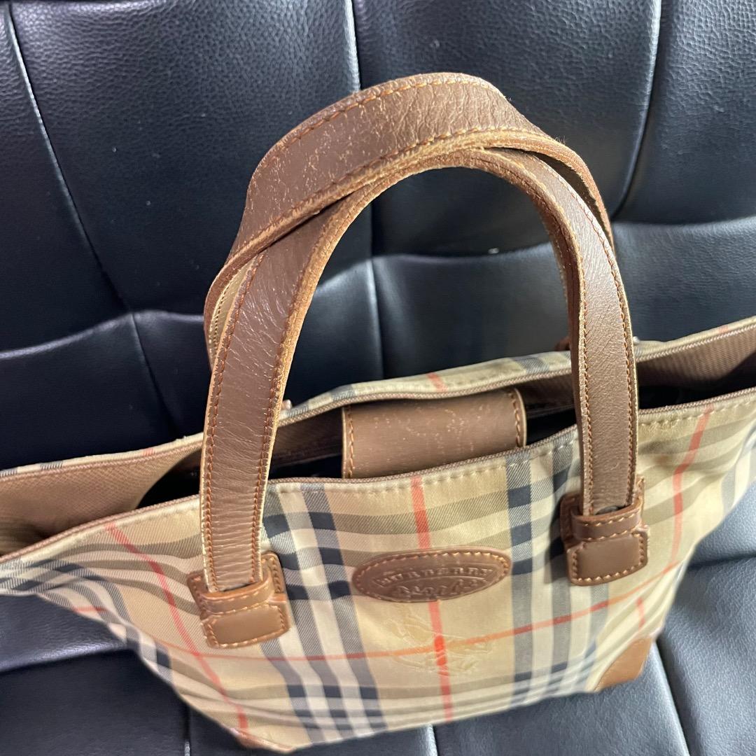 ✨ヴィンテージ✨バーバリー 舟型ハンドバッグ ノバチェック ナイロン ベージュ系