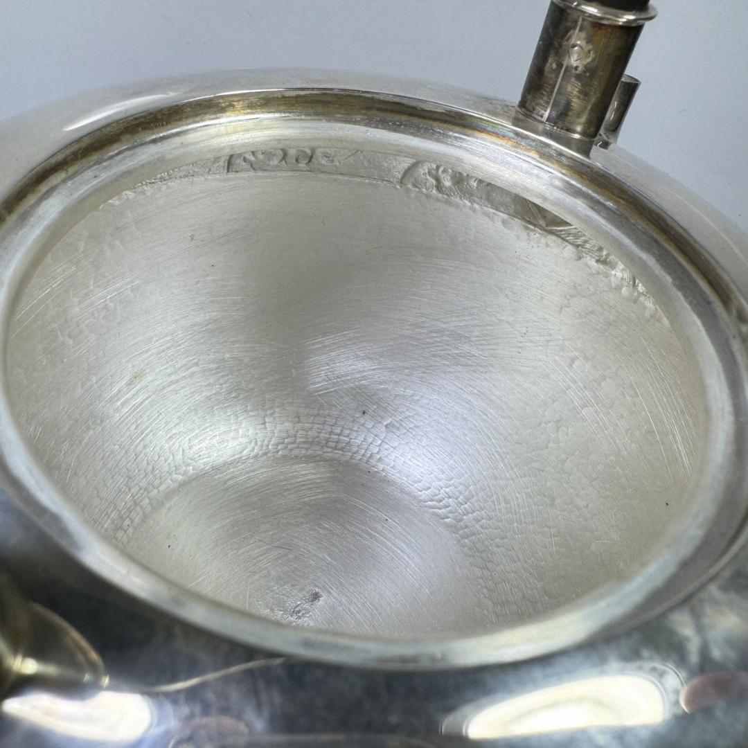 純銀製 東山造 紋波 湯沸 貴石摘 木取手 煎茶道具 古美術品 銀瓶 純銀保証