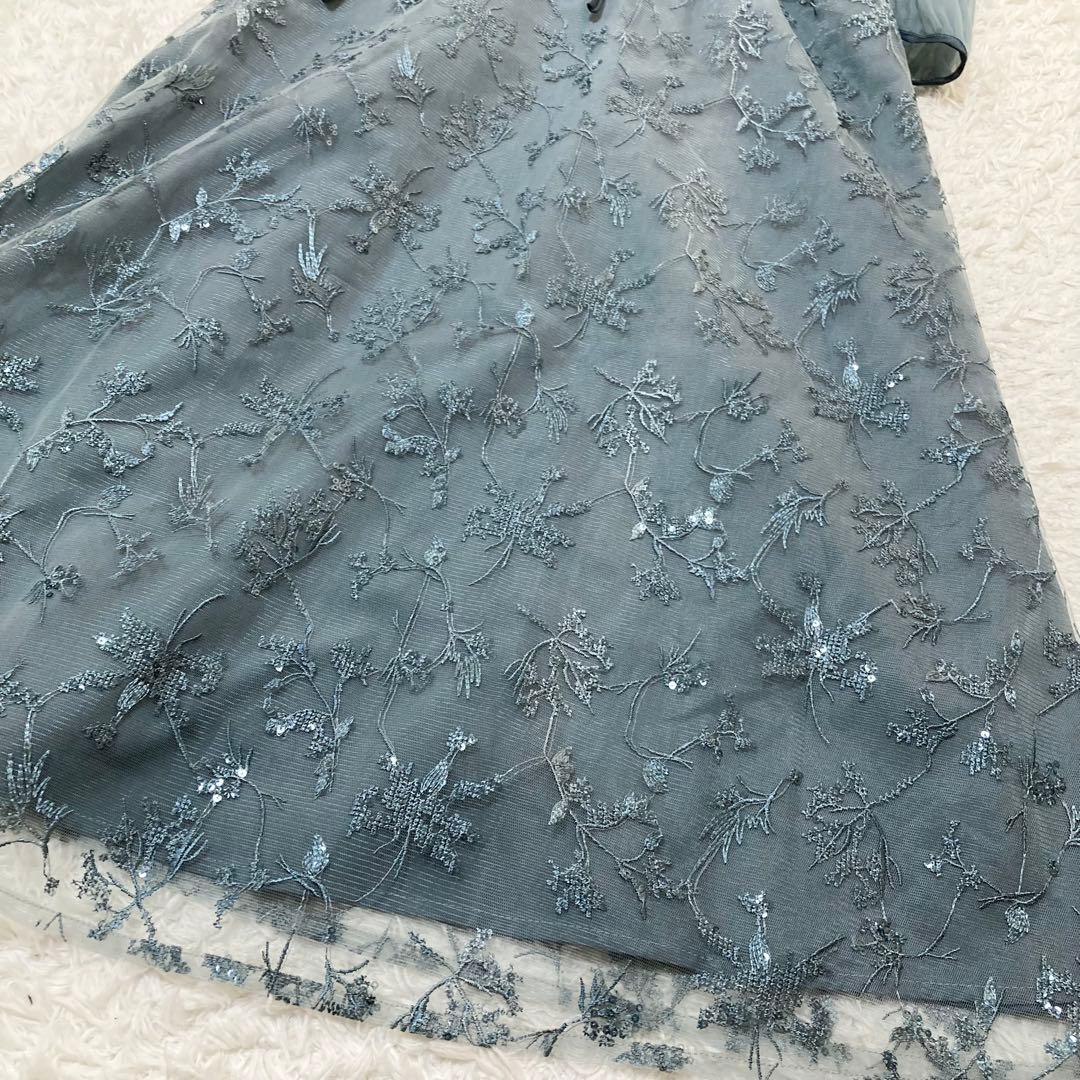 レジャ 花柄レーススパンコールハートカットドレス ロングワンピース M