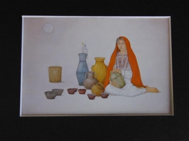 栗原喜依子、【白い月】、希少な額装用画集より、新品額装付、状態良好