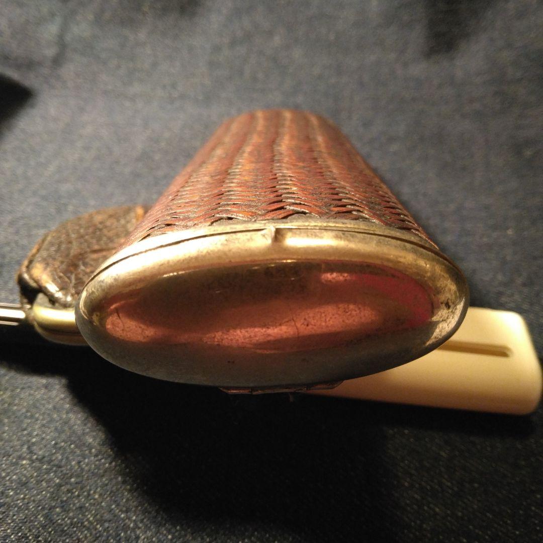 明治時代？編み込み皮革眼鏡ケースと眼財布セット 骨董