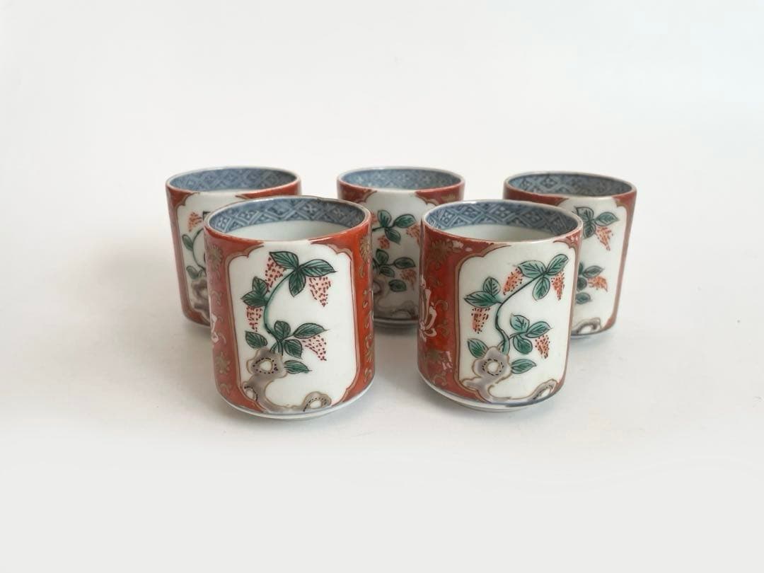骨董 アンティーク 古伊万里 色絵 覗き猪口 5客 筒杯 共箱 - メルカリ