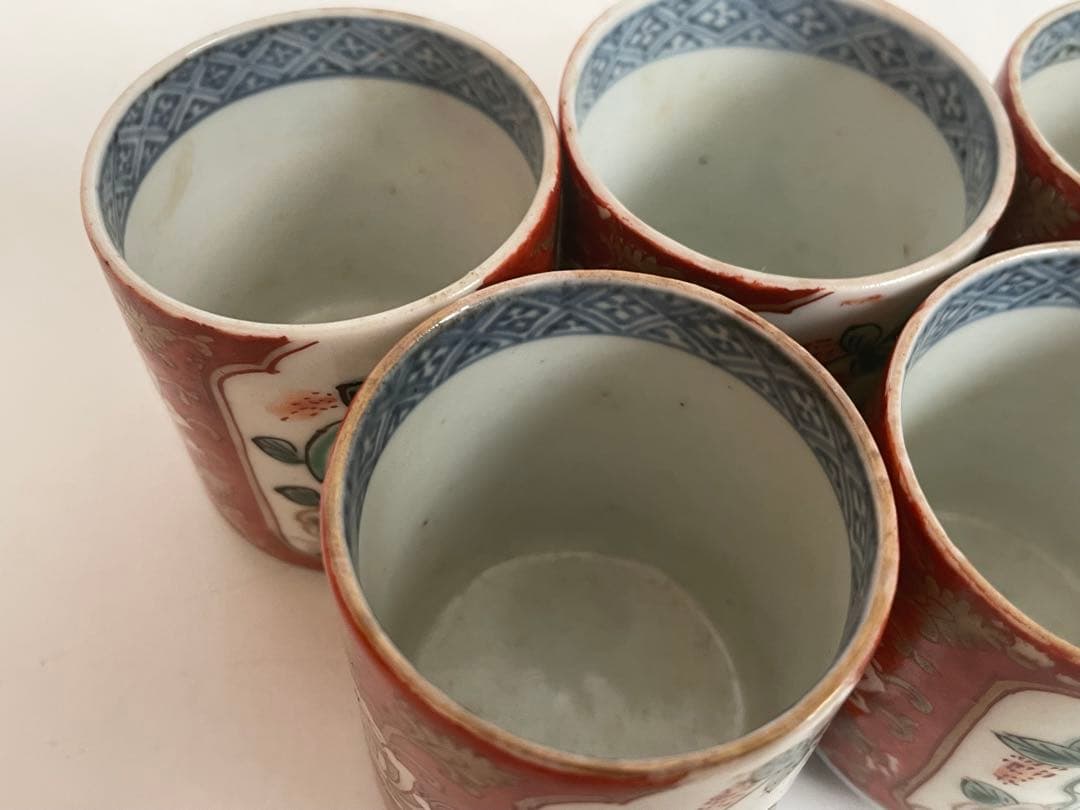 骨董 アンティーク 古伊万里 色絵 覗き猪口 5客 筒杯 共箱 - メルカリ