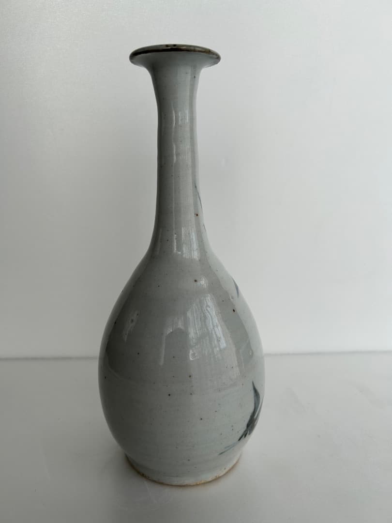 古染鶴首壺 (吉川修身作 美濃焼)