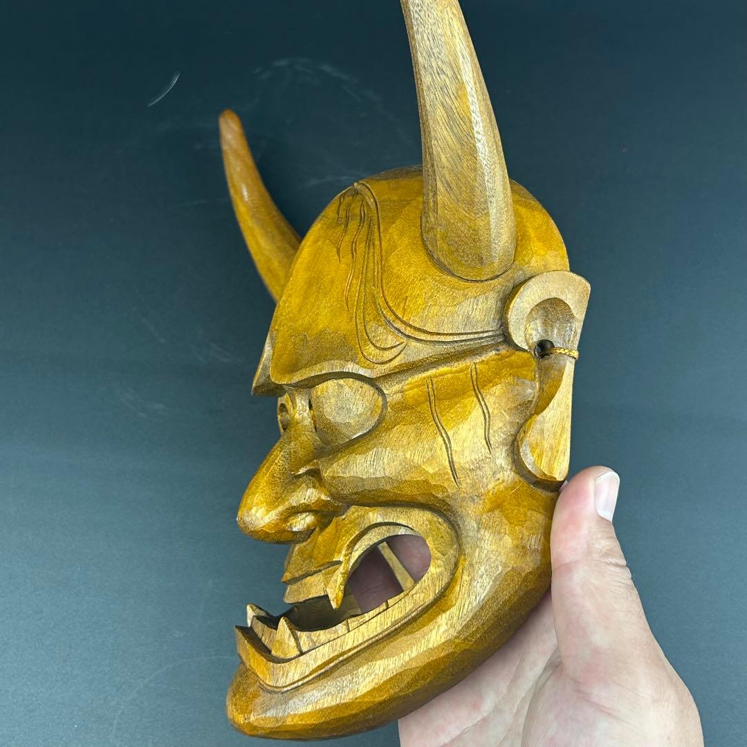 木製 鬼の面 角付き 能面 般若の面